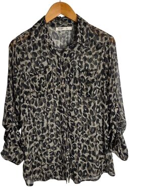Old Navy Sheer Leopard-Print Button Shirt in Olive and Black